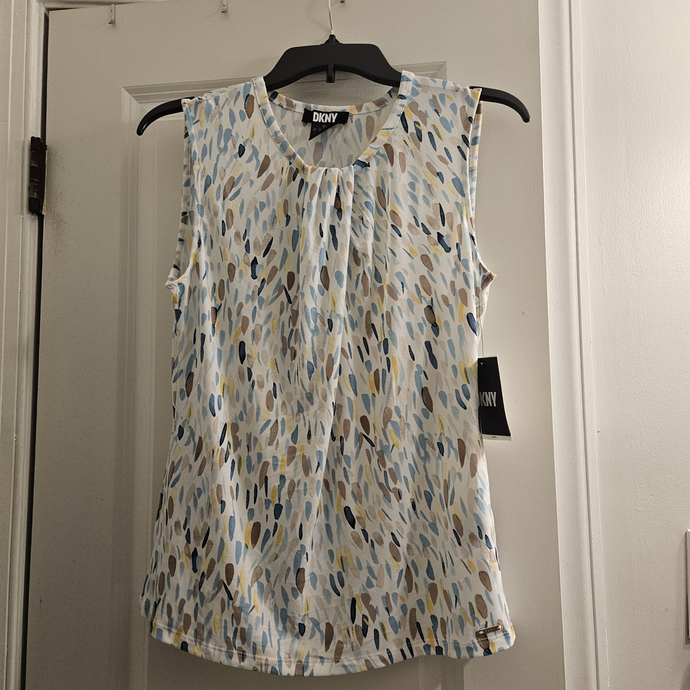 NWT DKNY Women's Sleeveless Top - Blue and Yellow Print